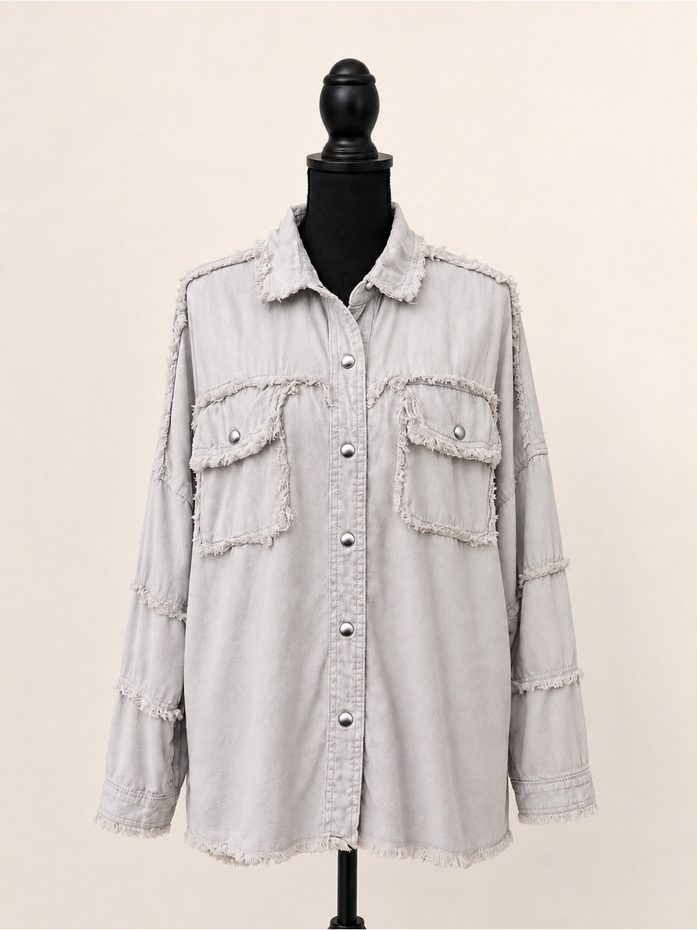 Elan Devan Rock & Roll Oversized Utility Shacket Gray Distressed Cotton Medium - Picture 2 of 16